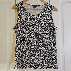 J. JILL Wearever Collection Tank Top Sz XL Black White Floral Stretch Soft $58